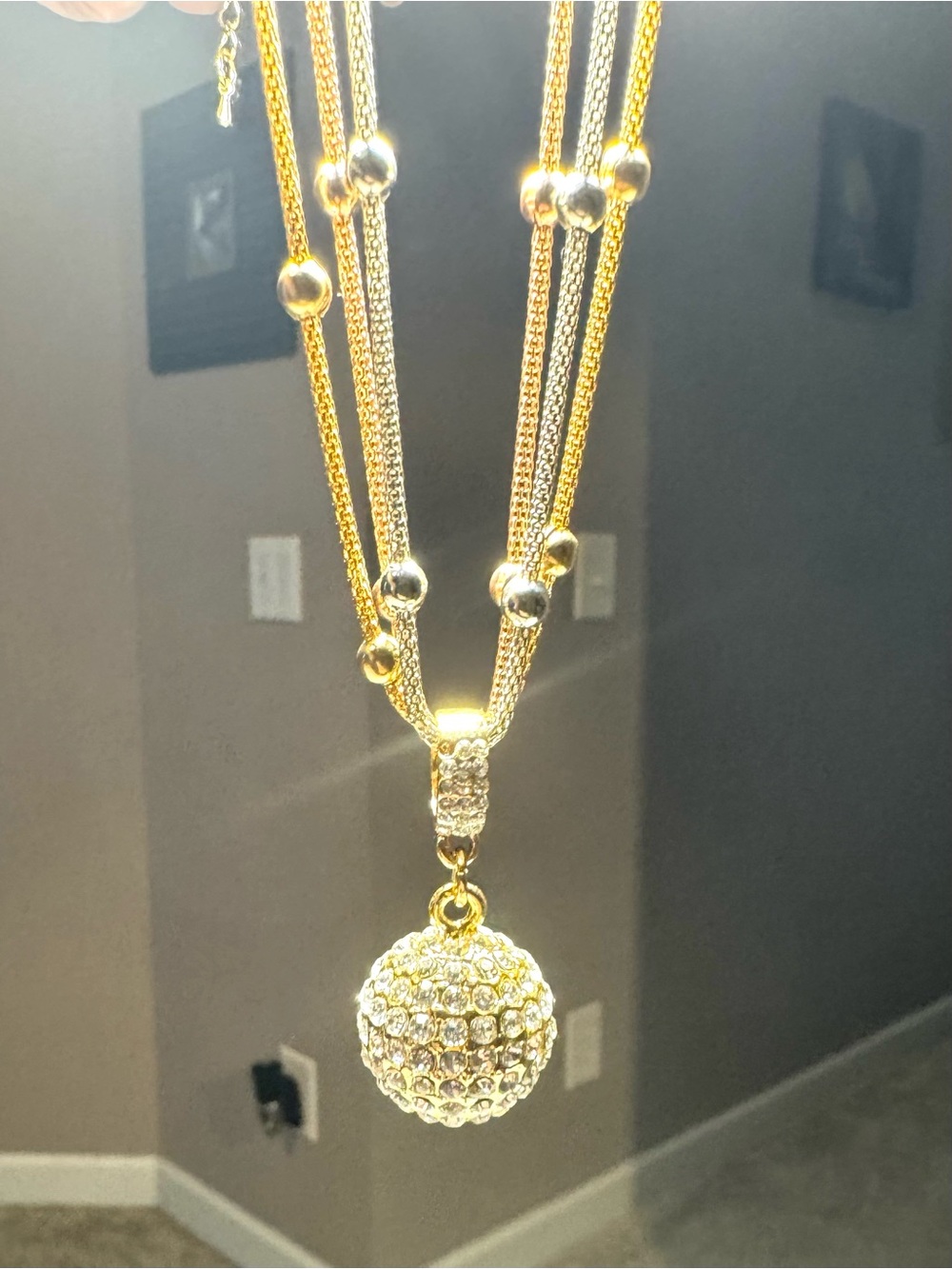Pandora Tri-Color Layered Necklace with Pave Ball Pendant - Picture 12 of 16